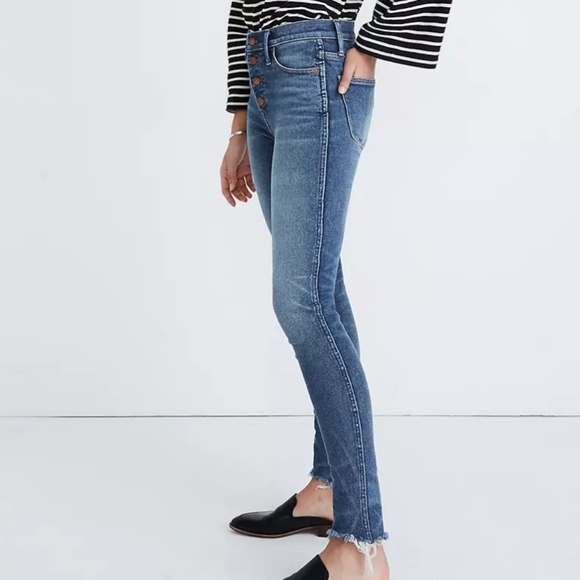 Madewell 10" High-Rise Skinny Distressed Raw Hem Medium Wash Size 26 - Picture 2 of 10